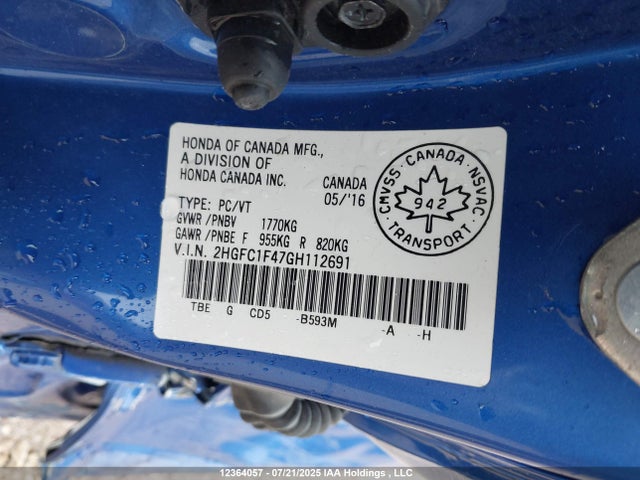 Honda l15b7 2016 2HGFC1F47GH112691 Image 9