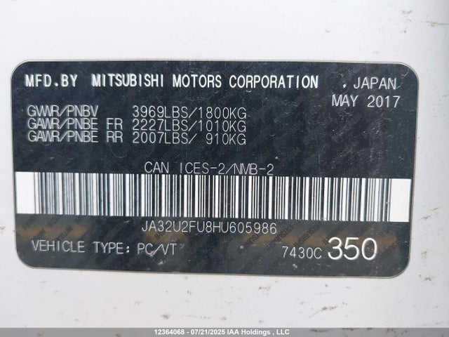 JA32U2FU8HU605986 Mitsubishi 2.0 dohc mivec