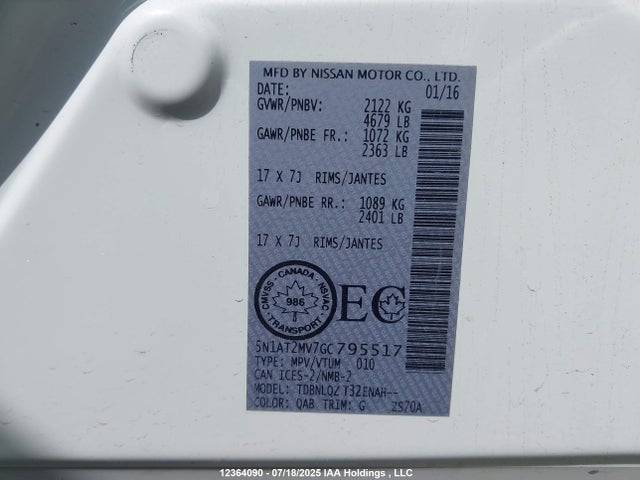 5N1AT2MV7GC795517 Nissan 2016