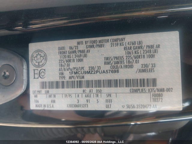 1FMCU9MZ2PUA57698 Ford dura d4 ivct atk