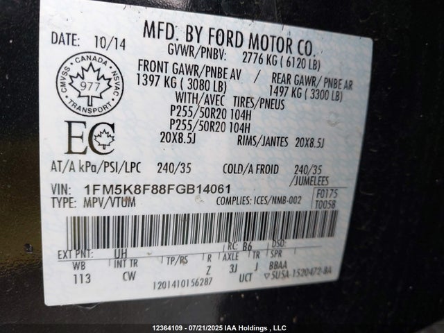 1FM5K8F88FGB14061 Ford 2015