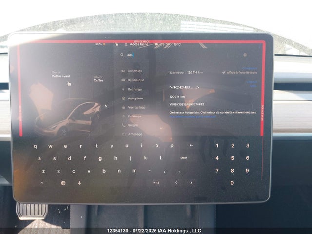 5YJ3E1EA8NF374452 Tesla MODEL 3