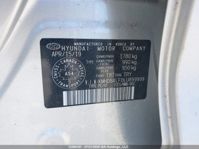 KMHD84LF0LU899999 Hyundai mpi nu