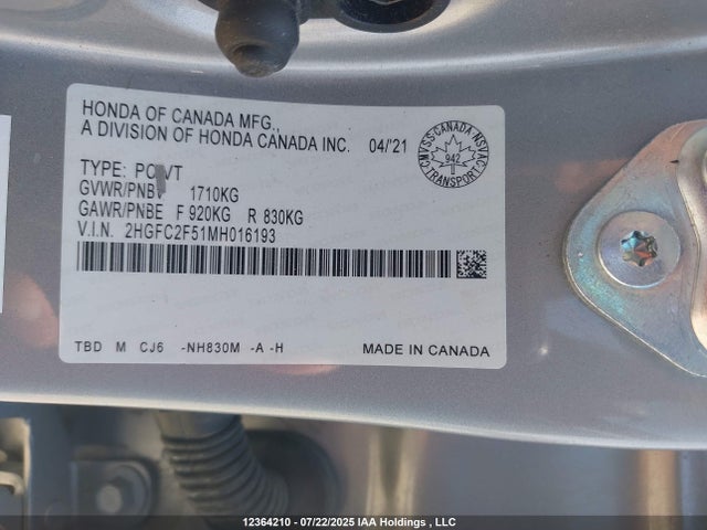 Honda k20c2 2021 2HGFC2F51MH016193 Image 9