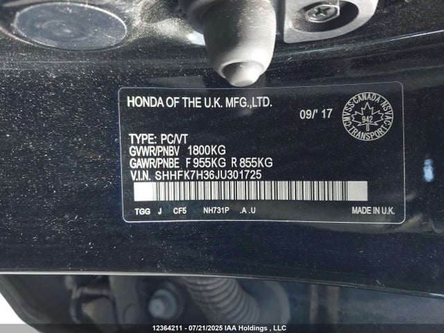 SHHFK7H36JU301725 Honda l15ba