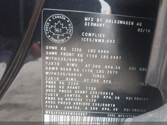 WVGJV3AX9EW593697 Volkswagen 2014