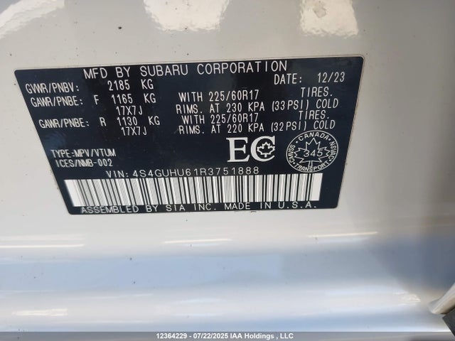 4S4GUHU61R3751888 Subaru na