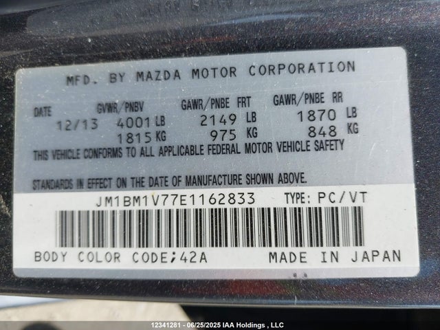 JM1BM1V77E1162833 Mazda pe