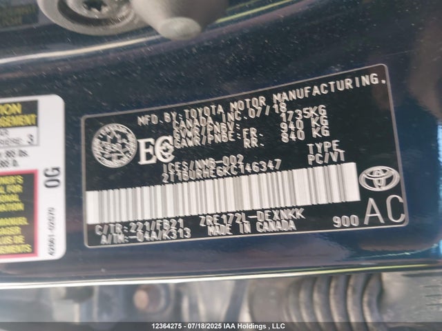 2T1BURHE6KC146347 Toyota 2zr-fe