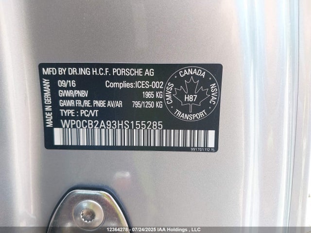Porsche 911 2017 WP0CB2A93HS155285 Image 9