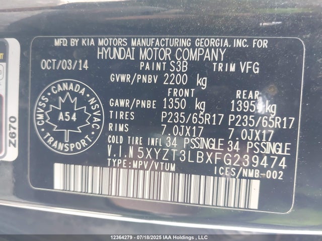 5XYZT3LBXFG239474 Hyundai dohc gdi theta ii