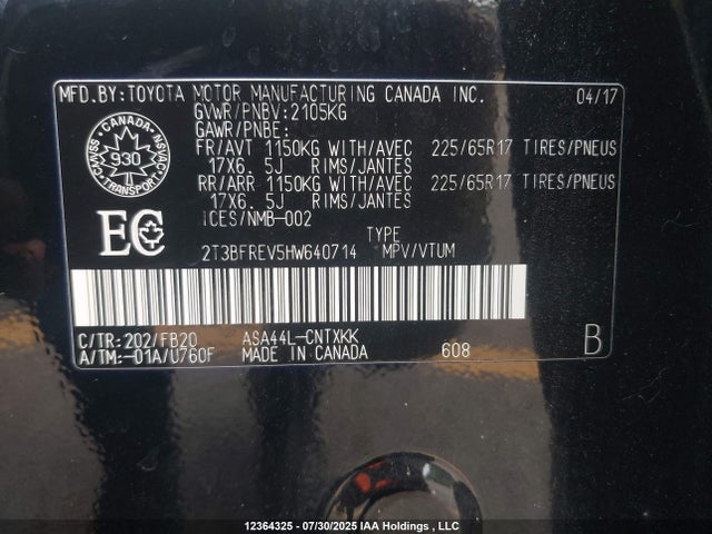 2T3BFREV5HW640714 Toyota 2ar-fe