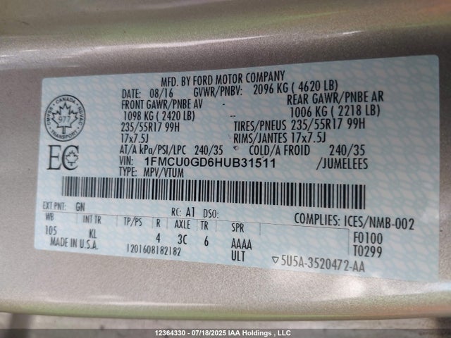 1FMCU0GD6HUB31511 Ford gtdi sigma w/premium fuel