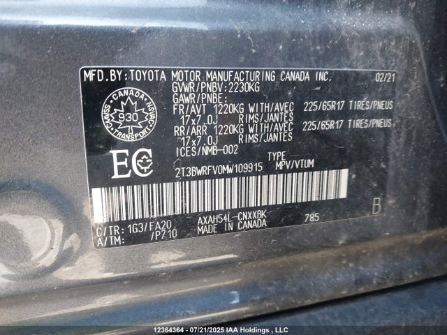 2T3BWRFV0MW109915 Toyota a25a-fxs, 3nm+4nm(ni)