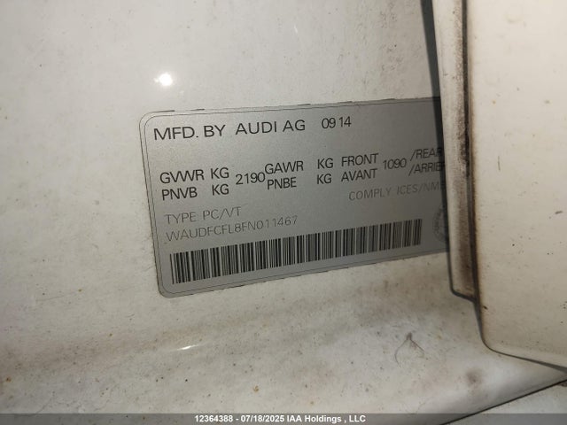 WAUDFCFL8FN011467 Audi flex fuel capable engine