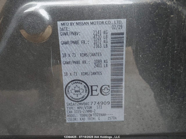 Nissan Rogue 2019 5N1AT2MV6KC774909 Image 9