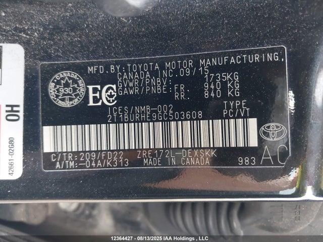 2T1BURHE9GC503608 Toyota 2zr-fe