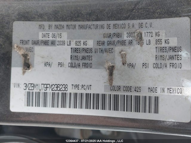 3MZBM1U79FM236238 Mazda pe