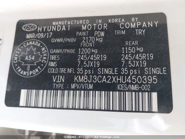 KM8J3CA2XHU450395 Hyundai t-gdi gamma