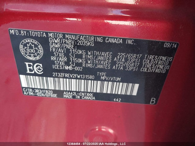 Toyota 2ar-fe 2015 2T3ZFREV2FW131580 Image 9