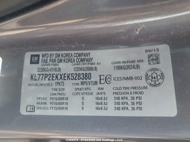 KL77P2EKXEK528380 Chevrolet lea - flex fuel (gas/alc), aluminum, high output