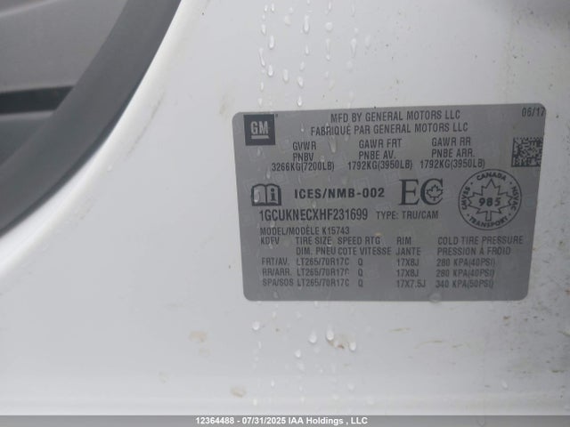 1GCUKNECXHF231699 Chevrolet l83 - sidi: spark ignited direct injection, vvt: variable valve timing, afm, e85 max, alum