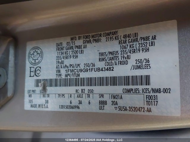 1FMCU9G91FUB43482 Ford 2015