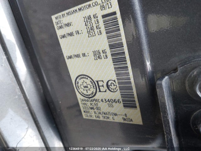 1N4AA5AP9EC434066 Nissan Maxima