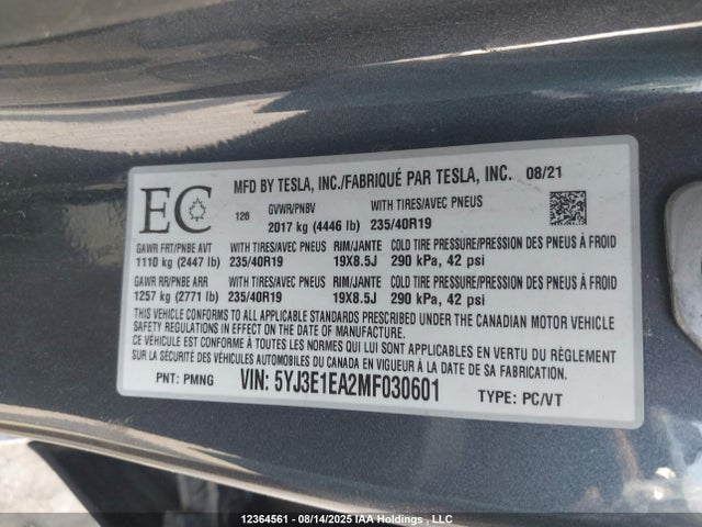 5YJ3E1EA2MF030601 Tesla MODEL 3