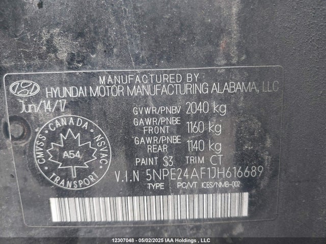 5NPE24AF1JH616689 Hyundai gdi theta-ii