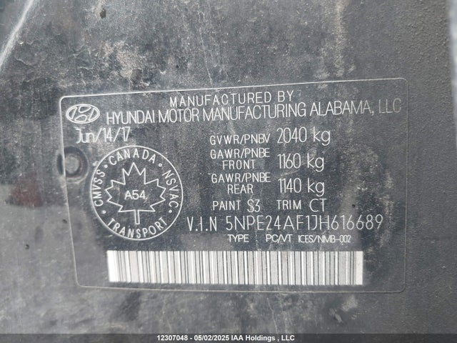 5NPE24AF1JH616689 Hyundai gdi theta-ii