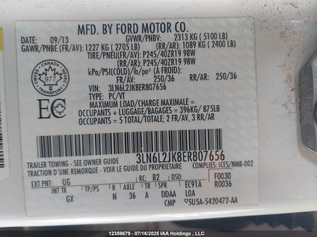 3LN6L2JK8ER807656 Lincoln 2014