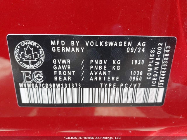 WVWSA7CD9RW231373 Volkswagen 2.0 tsi