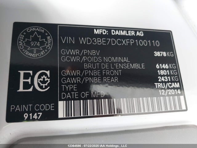 WD3BE7DCXFP100110 Mercedes-Benz Sprinter