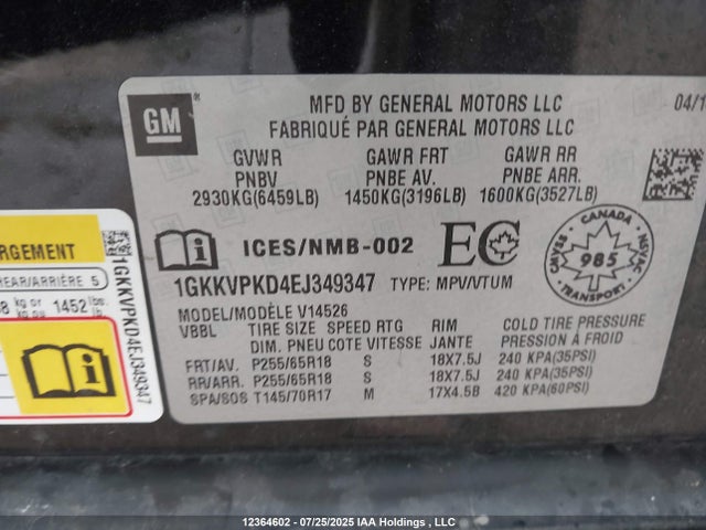 GMC llt 2014 1GKKVPKD4EJ349347 Image 9