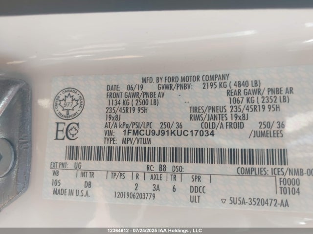 Ford Escape 2019 1FMCU9J91KUC17034 Image 9