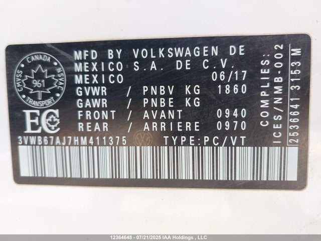 3VWB67AJ7HM411375 Volkswagen 1.4 tsi