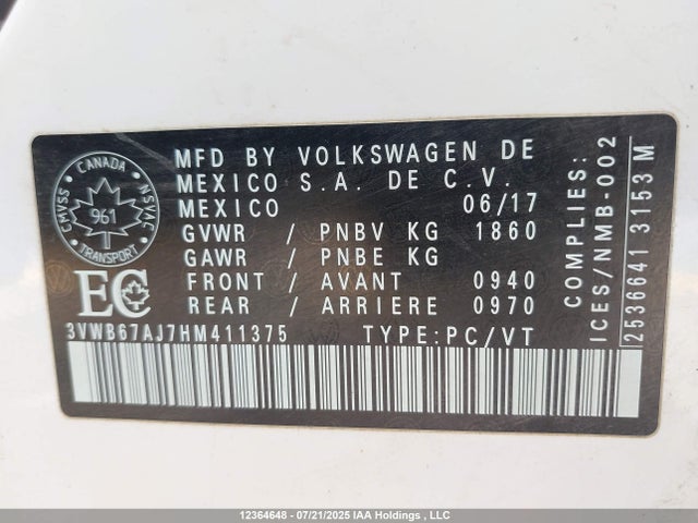 3VWB67AJ7HM411375 Volkswagen 1.4 tsi