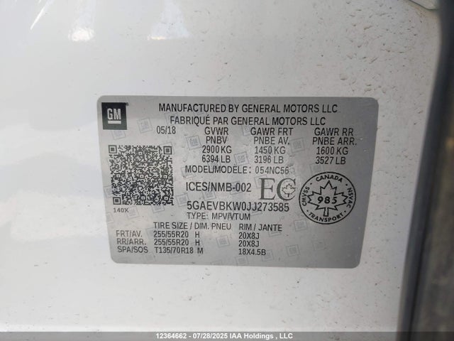 5GAEVBKW0JJ273585 Buick lfy - spark ignited direct injection, atss, gen1