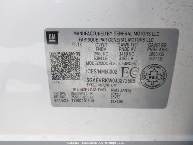 5GAEVBKW0JJ273585 Buick lfy - spark ignited direct injection, atss, gen1