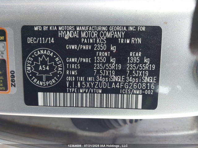 5XYZUDLA4FG260816 Hyundai dohc t-gdi theta-ii