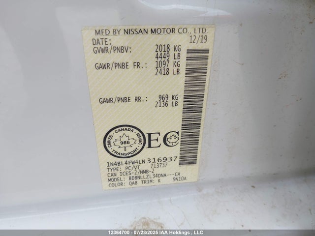 1N4BL4FW4LN316937 Nissan 2020