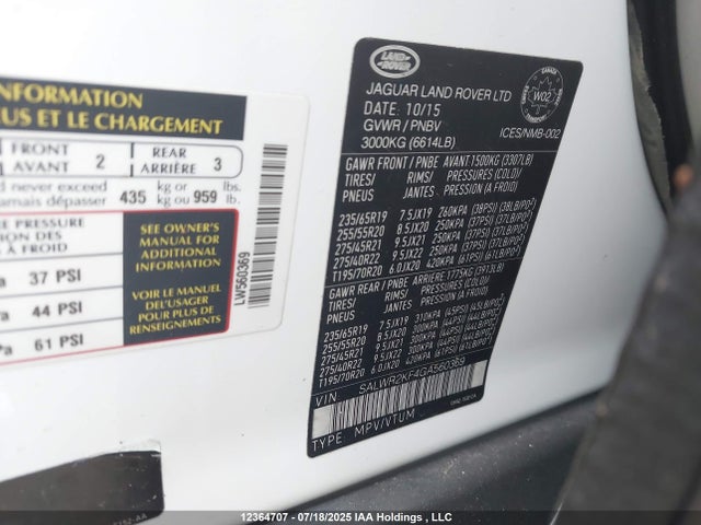 SALWR2KF4GA560369 Land Rover td6 lev3 lev160