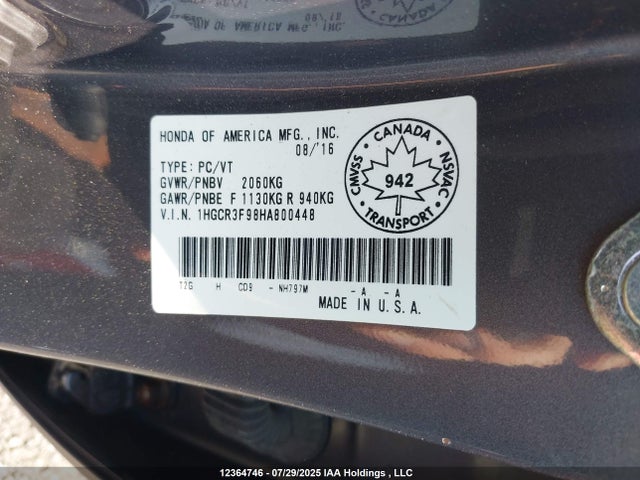 Honda j35y1 2017 1HGCR3F98HA800448 Image 9