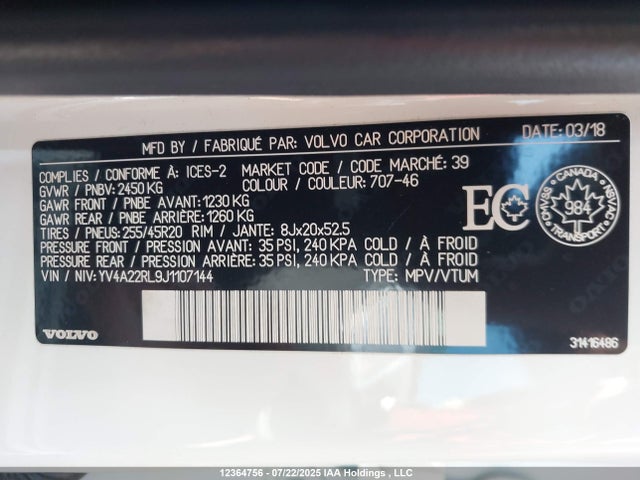 YV4A22RL9J1107144 Volvo b4204ts(hp)