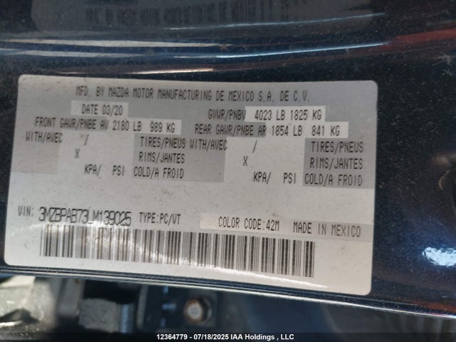 3MZBPAB73LM139025 Mazda pe