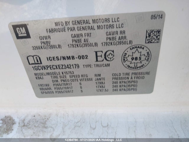 1GCVKPECXEZ342179 Chevrolet l83 - vvt, afm (active fuel management), aluminum
