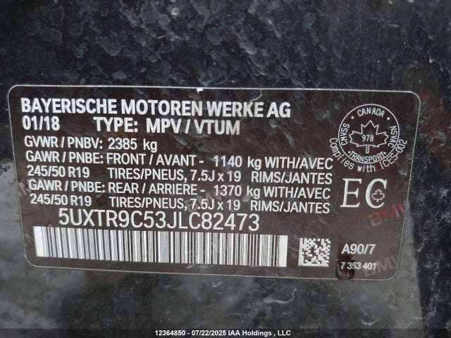 5UXTR9C53JLC82473 BMW 2018
