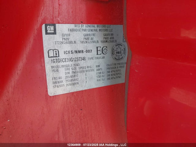 GMC lfx - sidi, vvt, e85 max, aluminum 2016 1GTG6CE39G1237348 Image 9