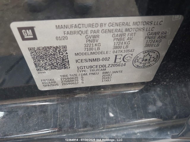 1GTU9CED0LZ205614 GMC l84 - di, dfm, alum, gen 5, var 2